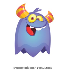 Cartoon happy monster. Halloween illustration of excited monster. Vector
