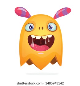 Cartoon happy monster. Halloween illustration of excited monster. Vector
