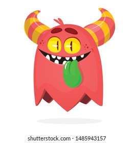 Cartoon happy monster. Halloween illustration of excited monster. Vector
