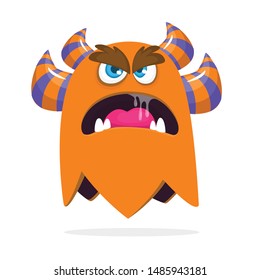 Cartoon happy monster. Halloween illustration of excited monster. Vector
