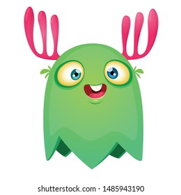 Cartoon happy monster. Halloween illustration of excited monster. Vector
