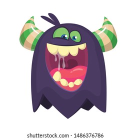 Cartoon happy monster. Halloween illustration of excited monster. Vector
