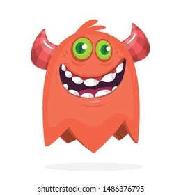 Cartoon happy monster. Halloween illustration of excited monster. Vector
