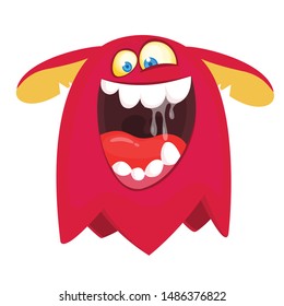Cartoon happy monster. Halloween illustration of excited monster. Vector
