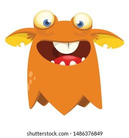 Cartoon happy monster. Halloween illustration of excited monster. Vector
