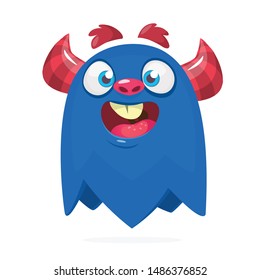 Cartoon happy monster. Halloween illustration of excited monster. Vector
