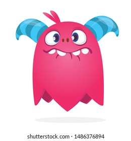 Cartoon happy monster. Halloween illustration of excited monster. Vector
