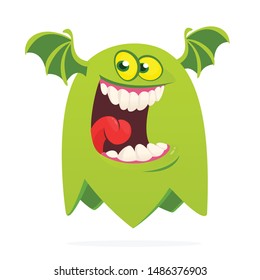 Cartoon happy monster. Halloween illustration of excited monster. Vector
