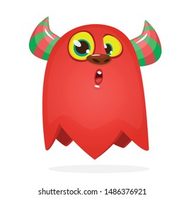 Cartoon happy monster. Halloween illustration of excited monster. Vector
