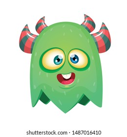 Cartoon happy monster. Halloween illustration of excited monster. Vector
