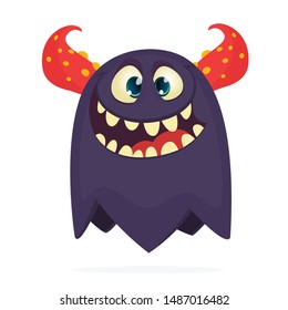 Cartoon happy monster. Halloween illustration of excited monster. Vector
