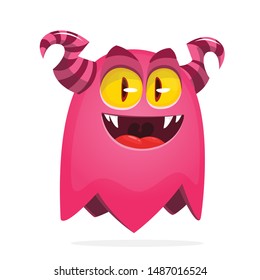 Cartoon happy monster. Halloween illustration of excited monster. Vector
