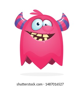 Cartoon happy monster. Halloween illustration of excited monster. Vector