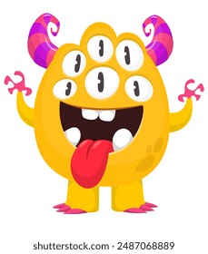 Cartoon happy monster with long tongue sticking out of mouth.  Vector illustration isolated on white. Character For Halloween party or package design