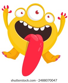 Cartoon happy monster with long tongue sticking out of mouth.  Vector illustration isolated on white. Character For Halloween party or package design