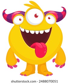 Cartoon happy monster with long tongue sticking out of mouth.  Vector illustration isolated on white. Character For Halloween party or package design