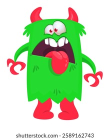 Cartoon happy monster with long tongue sticking out of the mouth.  Vector illustration isolated on white. For Halloween party or package design