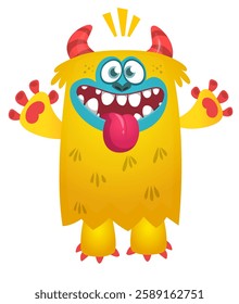 Cartoon happy monster with long tongue sticking out of the mouth.  Vector illustration isolated on white. For Halloween party or package design