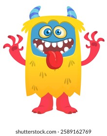 Cartoon happy monster with long tongue sticking out of the mouth.  Vector illustration isolated on white. For Halloween party or package design