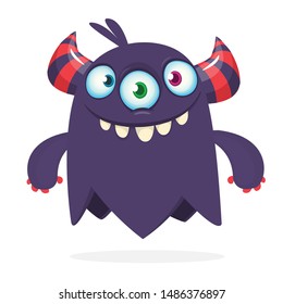 Cartoon happy monster with three eyes. Halloween illustration of monster design