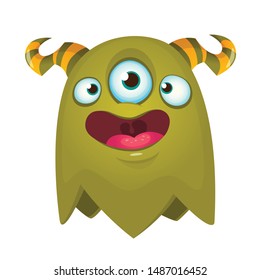 Cartoon happy monster with three eyes. Halloween illustration of monster design