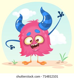 Cartoon happy monster. Vector illustration isolated on simple background