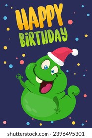 Cartoon happy monsters set with different face expressions. Merry Christmas party invitation card or  poster. New year's holiday design. Vector illustration.