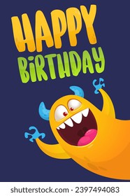 Cartoon happy monsters set with different face expressions. Merry Christmas party invitation card or  poster. New year's holiday design. Vector illustration.