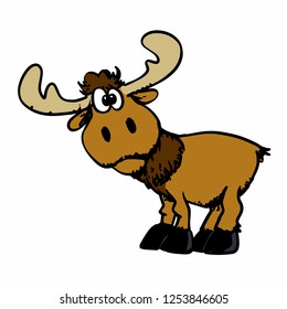 Cartoon Happy Moose With Big Horns