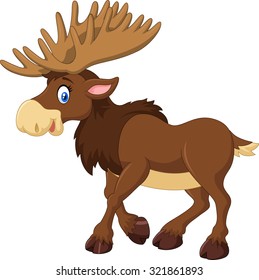 Cartoon happy moose with big horns