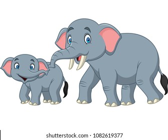 Cartoon happy mother and baby elephant