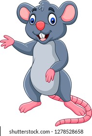 Cartoon happy mouse waving