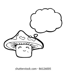 cartoon happy mushroom with thought bubble