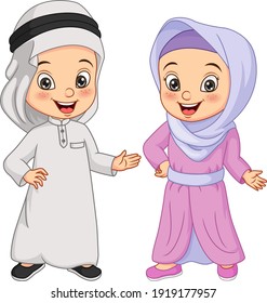 Cartoon Happy Muslim Arabian Kids