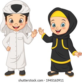 Cartoon happy muslim arabian kids