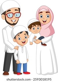 Cartoon of a happy Muslim family