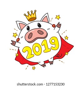 Cartoon happy new year 2019 cute pig