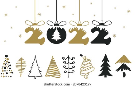 Cartoon happy new year, 2022 greeting card. Winter christmas holiday background