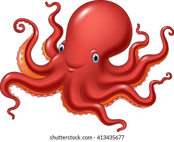 Cartoon happy octopus isolated on white background