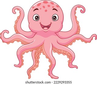 Cartoon happy octopus on white background