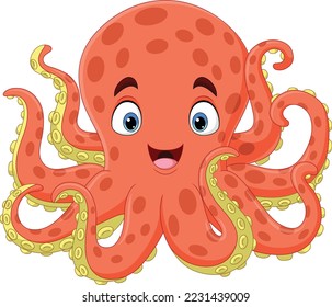 Cartoon happy octopus on white background