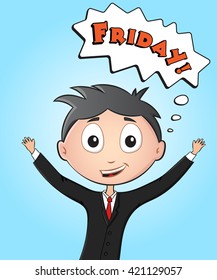 Cartoon happy office worker screaming with joy. Funny postcard image. Vector illustration