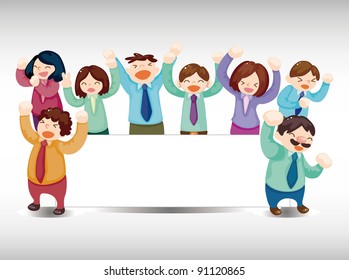 cartoon happy office workers  card