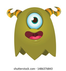 Cartoon happy one eye monster cyclops. Halloween illustration of excited monster. Vector
