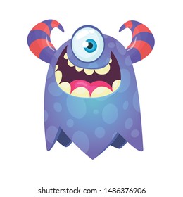 Cartoon happy one eye monster cyclops. Halloween illustration of excited monster. Vector

