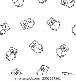 Cartoon happy owl characters. Seamless pattern. Coloring Page. Cute kawaii forest birds. Hand drawn style. Vector drawing. Design ornaments.