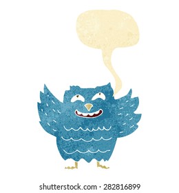 cartoon happy owl with speech bubble