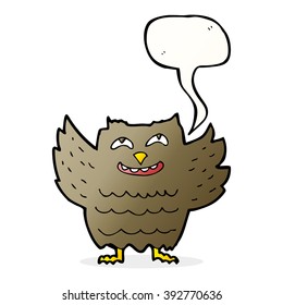 cartoon happy owl with speech bubble