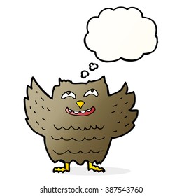 caricatura búho feliz con burbuja de pensamiento