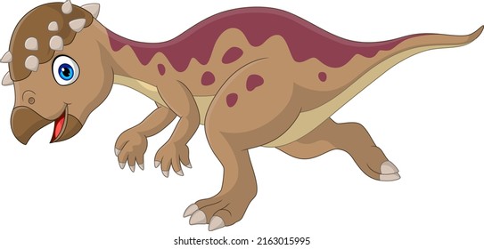 Cartoon happy pachycephalosaurus dinosaur running